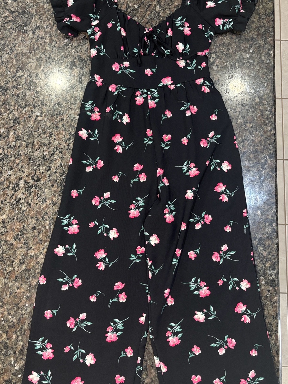 Inspired Hearts Black Jumpsuit with Pink Floral Print